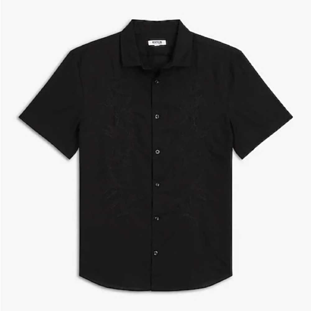 Slim Solid Stretch Performance Short Sleeve Button down Dress Shirt